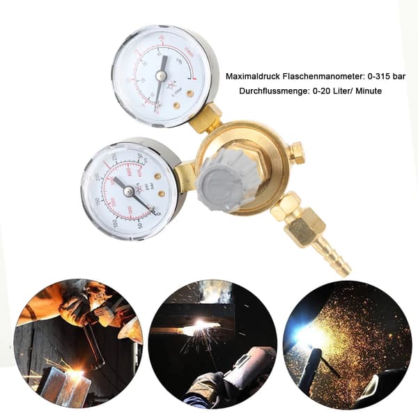 Argon/CO2 Svejseregulator - Trykregulator - Dobbelt Manometer - Flowmåler - Kontrolventil - Til MIG