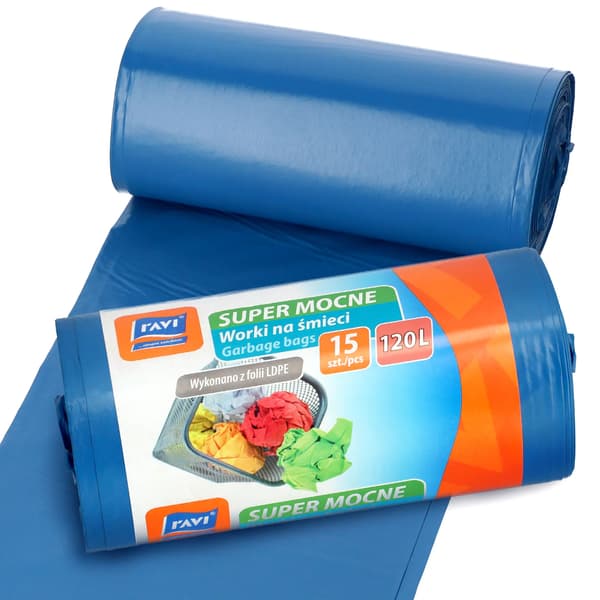 Sopsäckar - Avfallspåsar - 120 l - Extra starka - 15 st - Blå