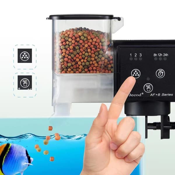 Automatisk fiskefoderautomat - Akvarium - 250 ml beholder - Timer - Justerbar dosering, 3 trin - Sort