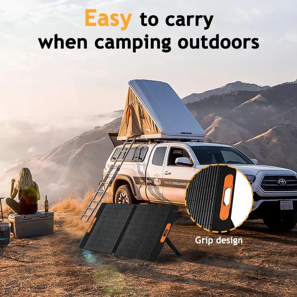Bærbart solpanel 100 W - Foldbar solcelleoplader - Vandtæt - ETFE overflade - Nødstrøm - Til camping og autocamper