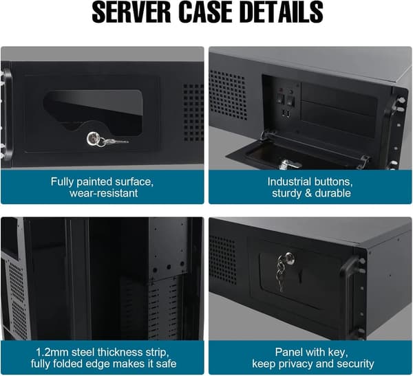 Serverchassi - 4U Rackmonterat - Mini‑ITX/Micro‑ATX - Låsbart Med Nyckel - Kompakt - Legerat Stål