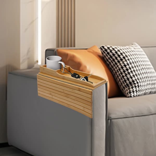 Bambu soffbricka - Rektangulär soffbricka/serveringsbricka - 41,5 × 34 cm - Hopfällbar - Antik look - Neoklassisk stil - Träfärg