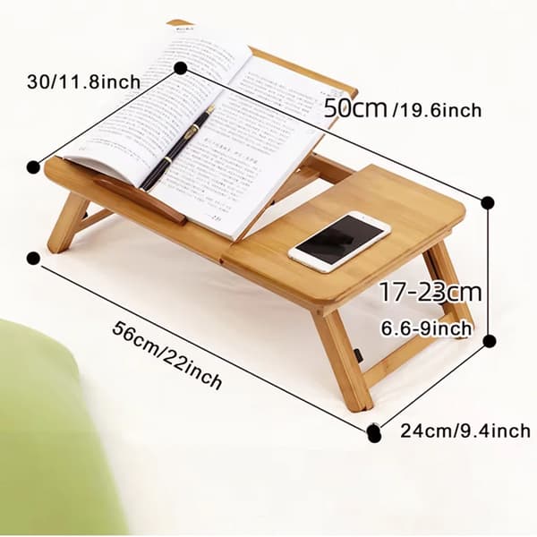 Laptopbord i bambu - Hopfällbart datorbord - Ergonomisk design - Rektangulär form - Ingen montering - Utan hjul - Vikt 2,3 kg