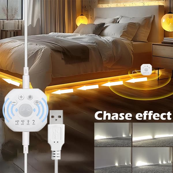 Neon LED ljuslist trappa - Rörelsesensor remsa 5 m - USB 5V - Chase-effekt - För trappa garderob sovrum