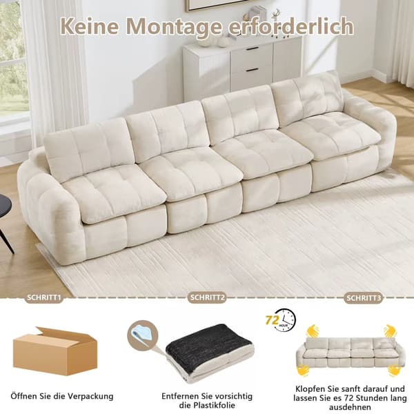 Modulsoffa - U-formad 4-sitssoffa - Chenille - Djupa sitsar - Modern design - Beige