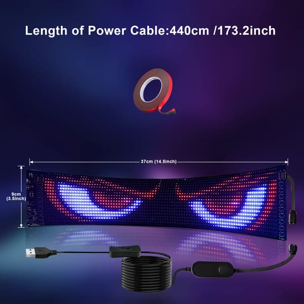 RGB LED-scrollskylt - Programmerbar flexibel LED-matris - USB - Bluetooth - Appstyrd - Dimbar - 9 x 37 cm