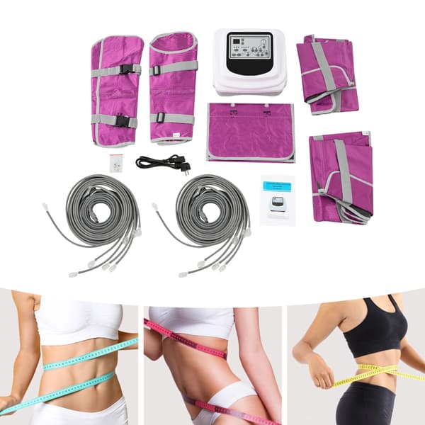 Professionel lufttryksdragt til kropsslankning - Pressoterapi lymfedrænage maskine - 3 programmer - 5 niveauer - Timer 0–30 min - LCD - 220V EU-stik - Rosa