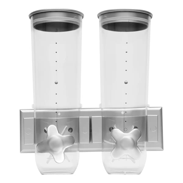 Vägghängd matbehållare - Torrfoderdispenser 3L - Dubbel behållare - 2 mätkoppar - För spannmål och djurfoder - 29x15x30 cm