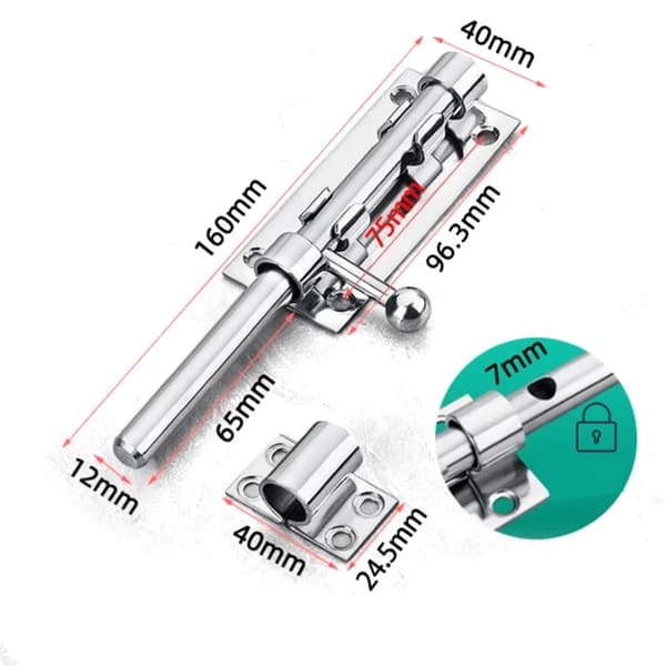 2-pack Dörrregel - Skjutregel - Rostfritt Stål - Skruvmontering - 16 cm