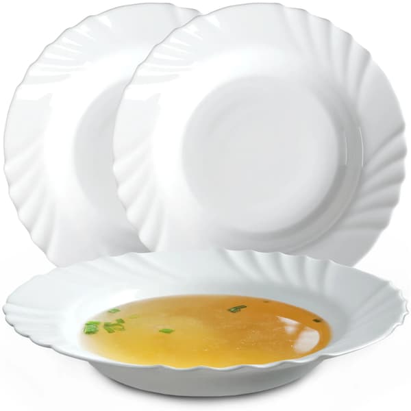 Djup tallrik - Middagstallrik - Glas - 23 cm - Set med 6 - Vit