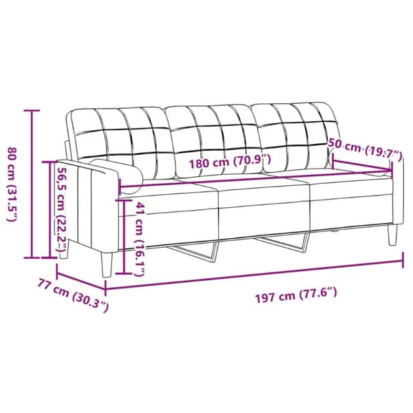 3-personers sofa - Moderne sofa - 197x77x80 cm - Solid træramme - Bløde sæder & 2 pyntepuder - Armygrøn
