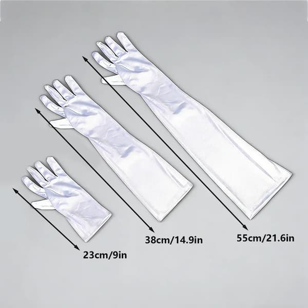 Damehandsker - Lange Polyesterhandsker - Stretch - 38 cm - One Size - Hvide - Til Fest og Bryllup