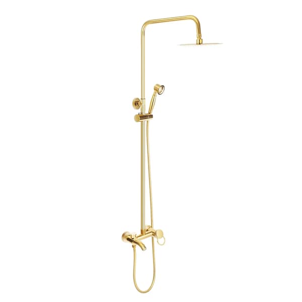 Brusersystem - Vægmonteret brusersæt - Højdejusterbar 80–117 cm - Regnbruser + håndbruser - 20 cm brusehoved - Rustfrit stål - Guld