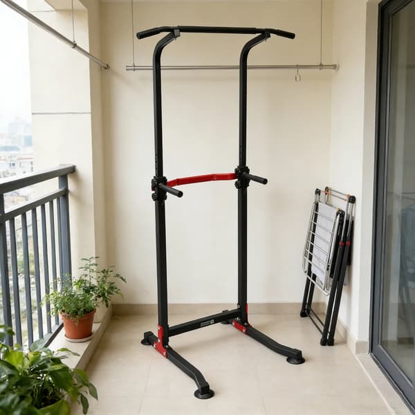 Multifunktionell dipstation - Pull-up-stång - Höjdjusterbar - Styrketräning - Vit