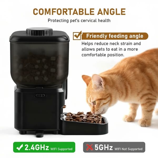 Automatisk kattefoderautomat - Smart WiFi foderdispenser - App-styring, Kamera, Kapacitet 6,5 L, Genopladelig, Rustfrit stål - Sort