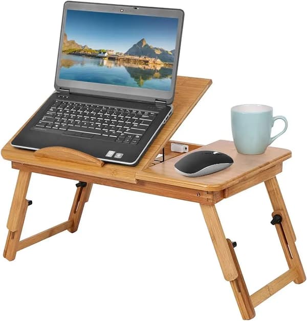 Sammenklappeligt laptopbord - Bord til bærbar computer - Bambus - Bærbart - Til seng og sofa - Træfarve