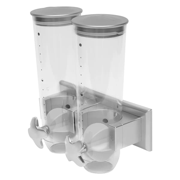 Vägghängd matbehållare - Torrfoderdispenser 3L - Dubbel behållare - 2 mätkoppar - För spannmål och djurfoder - 29x15x30 cm