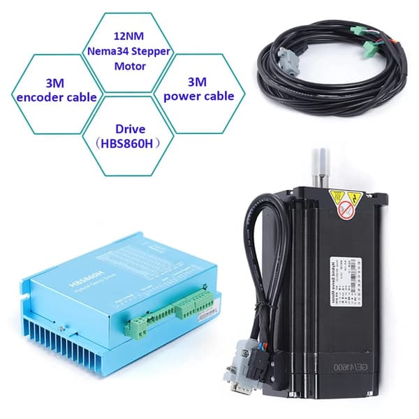 Stepmotor + Driver Sæt - Closed-Loop - Til CNC & 3D-printer - Høj Ydelse - CE-godkendt - Sort