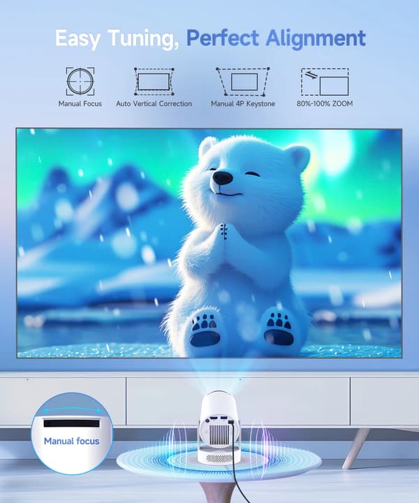 Miniprojektor - HY300 Pro Plus - Native 720p - 290 ANSI - Android - Bluetooth - Röstfjärrkontroll - Vit