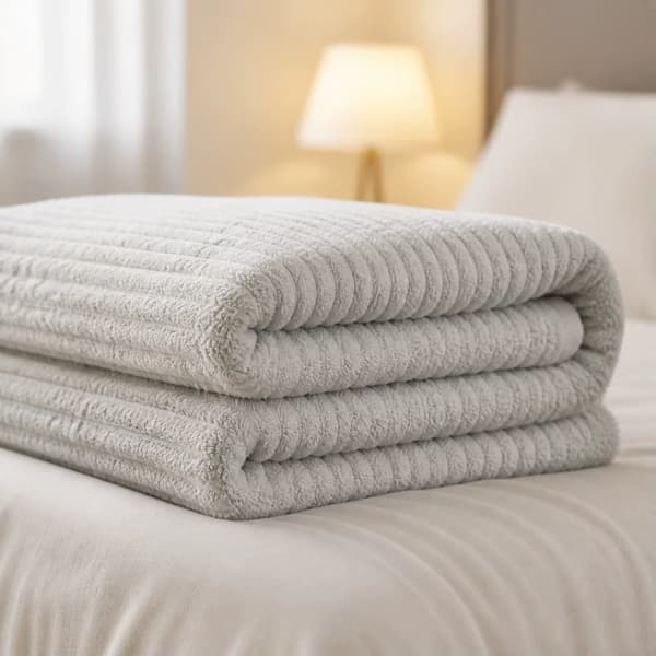 Tæppe - Rascheltæppe - 100 % polyester - 200 x 150 x 1,5 cm - Stribet - Maskinvaskbar - Grå
