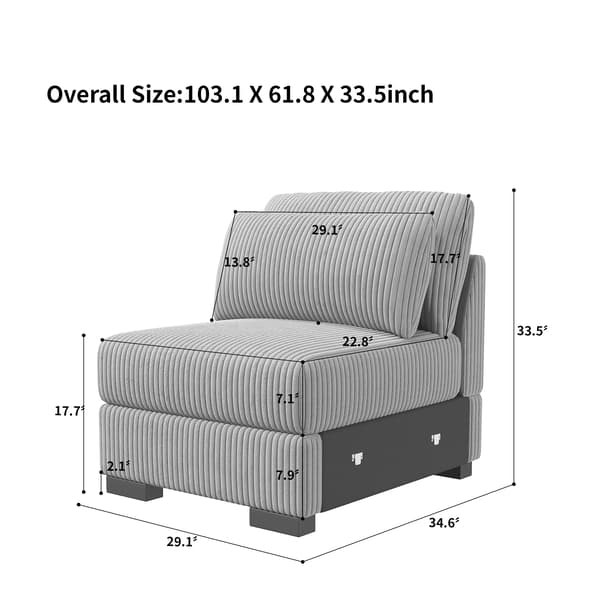 Modulsofa - Sofa B - Fløjl - Enkelt 1-sæde - Brede Armlæn - Moderne Design - Grå