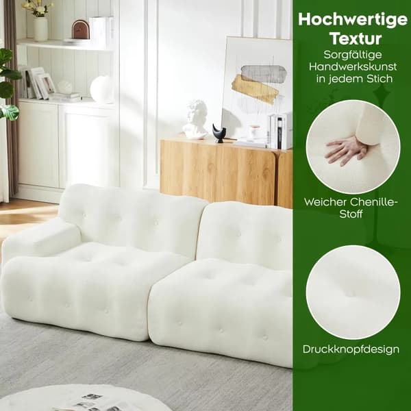 Cloud-sofa - Foldbar 2-personers sofa - Rummelig - Brede Armlæn - Knapdetaljer - Chenille - Beige
