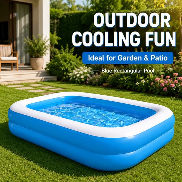 Oppustelig pool - Rektangulær børnepool - 270 x 175 x 51 cm - 982 l - 2 luftkamre - Afløbsventil - Blå