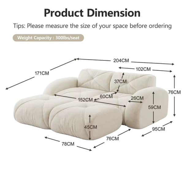 Modulär soffa - 2-sitssoffa - Chenilleklädsel - Modern design - 2 pallar - Vit