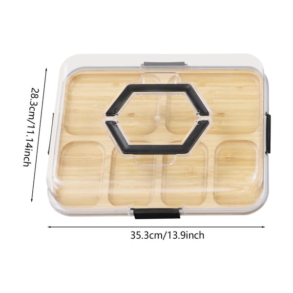 Charkbricka serveringsbricka 2-pack - Rektangulär bricka - 6 fack - Klart lock - Bambu - Naturfärg