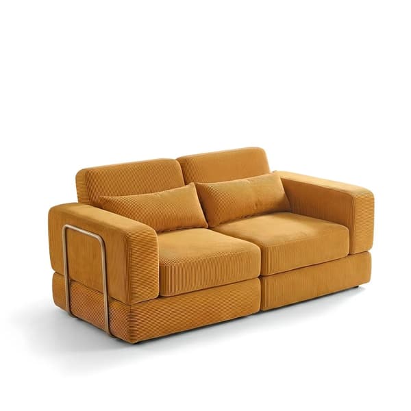 Fällbar bäddsoffa - Modulär 4-i-1-soffa - L-formad - 1,8 m - Kuddrygg - Ingefärsgul
