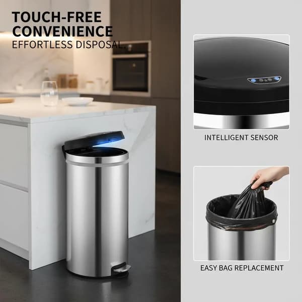Automatisk sensor soptunna - Avfallshink 50 L - Rörelsesensor - Touchless - Tygmaterial - Armégrön