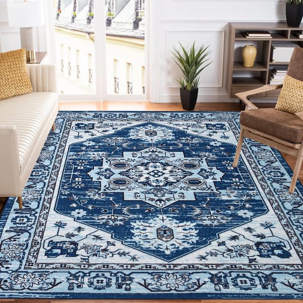 Inomhusmatta - Rektangulär matta 80x150 cm - Maskintvättbar - 100% polyester - Boho, geometriskt mönster - Vardagsrum & sovrum - Blå