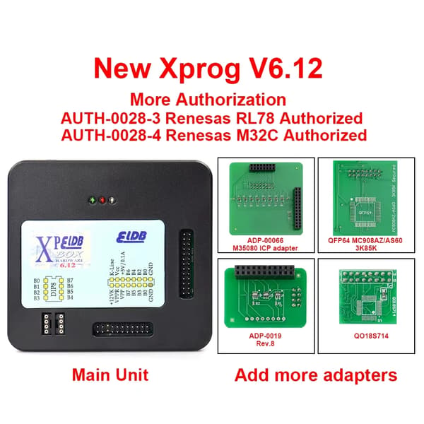 XPROG M - ECU-programmerer - Version V5.55 - Læs/skriv EEPROM og Flash - Komplet adaptersæt - Windows XP/7 64-bit - Udvidede autorisationer