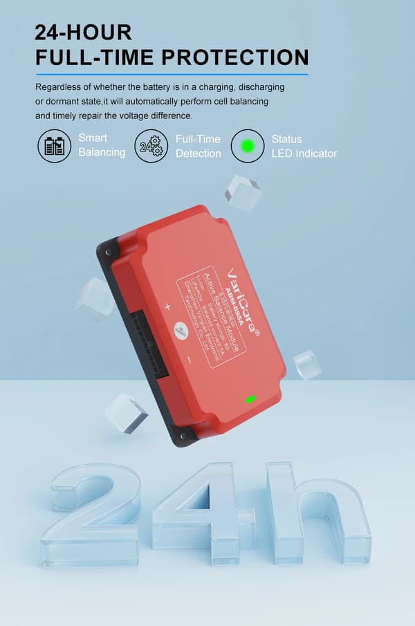 24V LiFePO4 Batteribalanser - 8S Aktiv Equalizer Print - 5A Strøm - Smart BMS Balancer Board - 8S 5A Equalizer