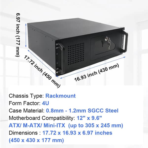 Serverchassi - 4U Rackmonterat - Mini‑ITX/Micro‑ATX - Låsbart Med Nyckel - Kompakt - Legerat Stål