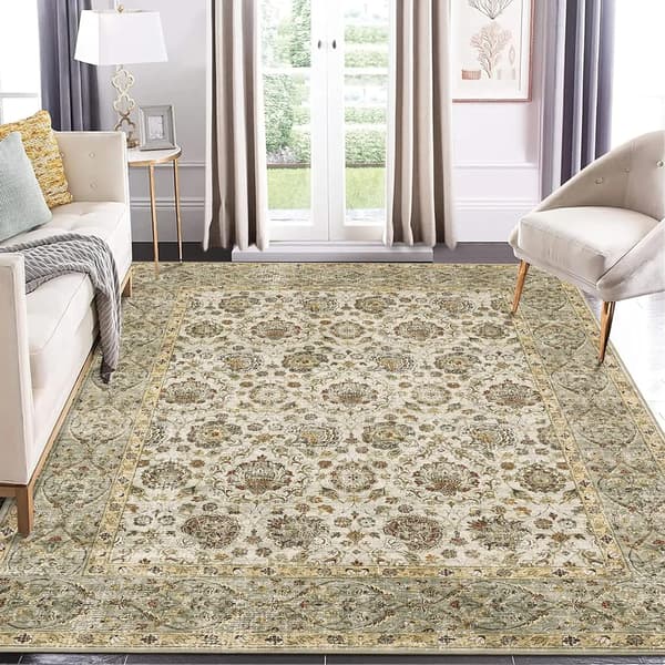 Vaskbart Tæppe - Rektangulær Boho - Skridsikker Gummibagside - Maskinvask - Polyester 100% - 200x290 cm - Lysegrøn