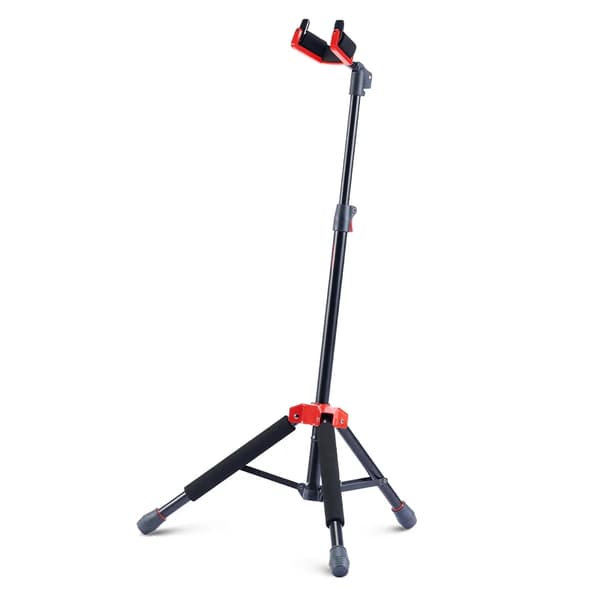 Premium gitarrställ - Tripod golvstativ med auto-lås - Passar elgitarr, akustisk och bas - Hopfällbart stativ - Röd