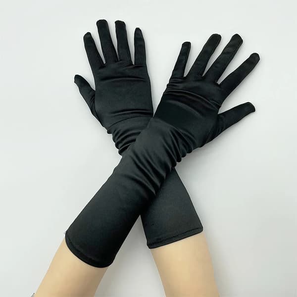 Satinhandsker til kvinder - lange festhandsker - 38 cm - Stretch - One size - Sorte