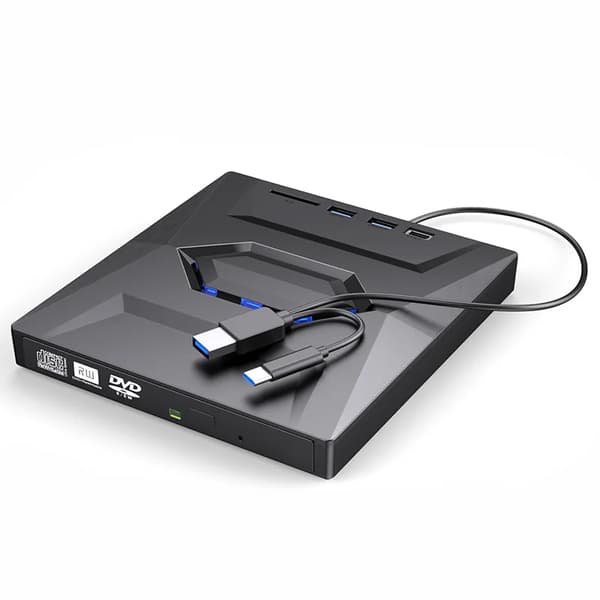 Ekstern optisk drev - DVD-brænder - USB 3.0 & USB‑C - Hurtig dataoverførsel - Windows/Mac/Linux - Til stationær PC