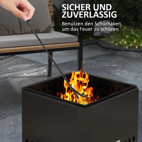 Eldstad eldkorg fire pit - Metall eldfat - Rökreducerad design - Med eldgaffel poker - Öppen modell - Svart