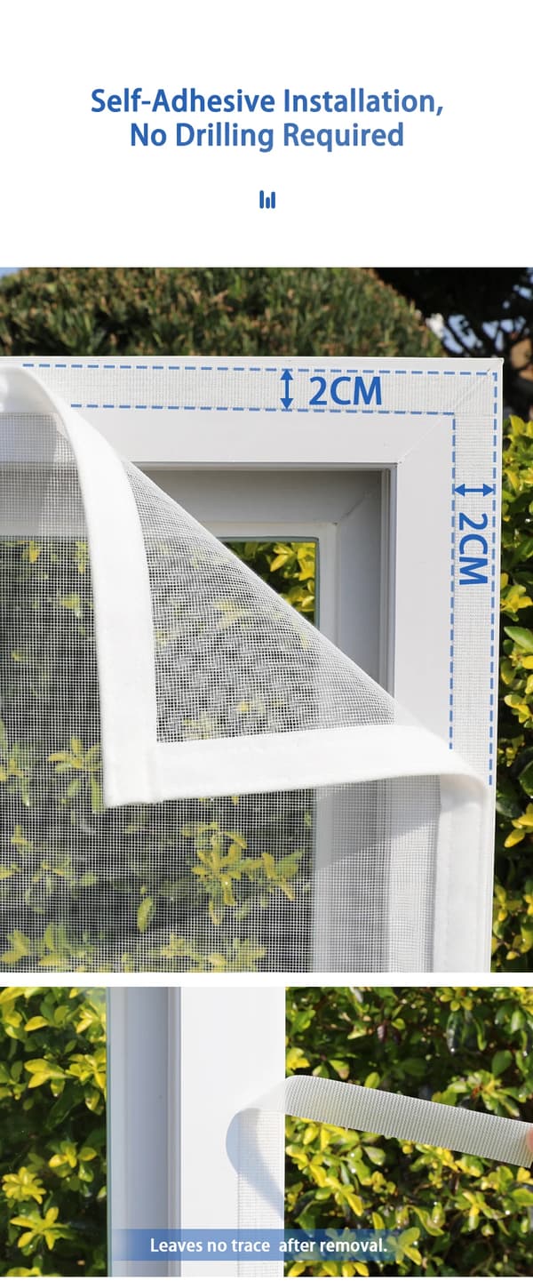 Fluenet til Vindue - Myggenet 60x80 cm - Hook & Loop Montering - Uden Boring - Fin Polyester Mesh - Klippes til - Hvid