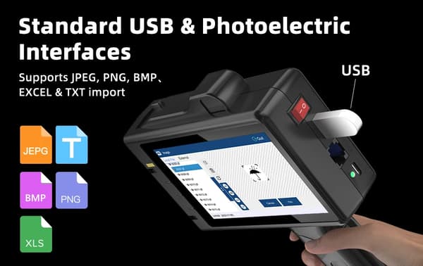 Håndholdt etiketprinter - S10 inkjetkoder - Termisk 25,4 mm - Tekst QR stregkode dato - Flersproget - 1 blækpatron