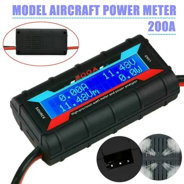 Digital LCD amper- och wattmätare - Effektanalysator - 200 A - Hög precision - För RC, batterier och solenergi