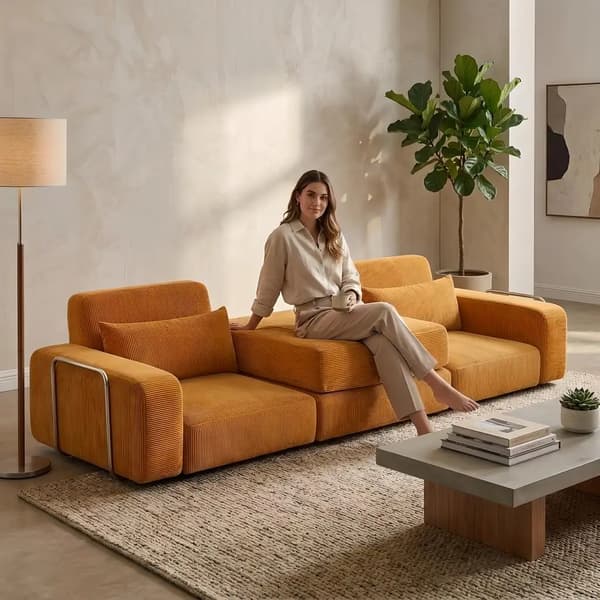 Fällbar bäddsoffa - Modulär 4-i-1-soffa - L-formad - 1,8 m - Kuddrygg - Ingefärsgul