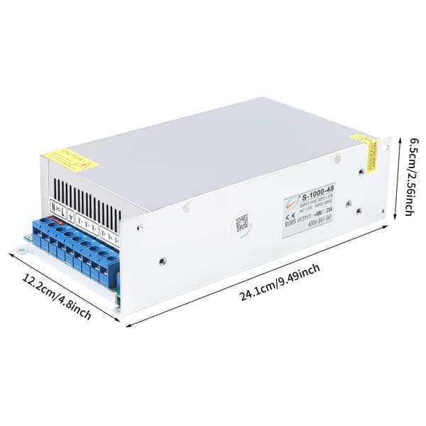 Strømforsyning/Adapter - AC 220V til DC 48V Transformator - Effekt 1000 W - Switch-Mode - Bærbar - Sølv