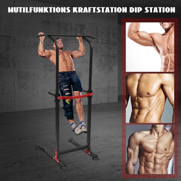 Multifunktionell dipstation - Pull-up-stång - Höjdjusterbar - Styrketräning - Vit