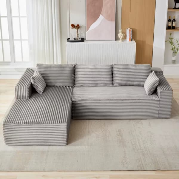 L-formad soffa - Sammetssoffa - 270 × 92 × 80 cm - Grå - Modern design - Vardagsrum