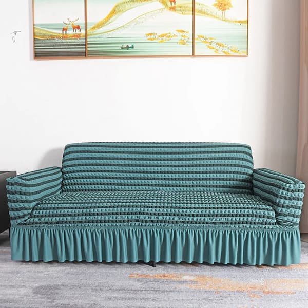 Sofföverdrag - Elastisk Sofahusse Med Kjol - Bubbelmönstrad Helöverdrag - För Soffa 190–230 cm - Året Runt - Polyester - Blågrå