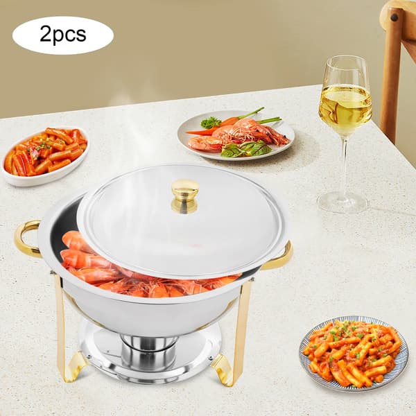 Chafing Dish Buffetvarmer - Sæt - 2 stk - 4,5 l pr. beholder - Rustfrit stål - Grå