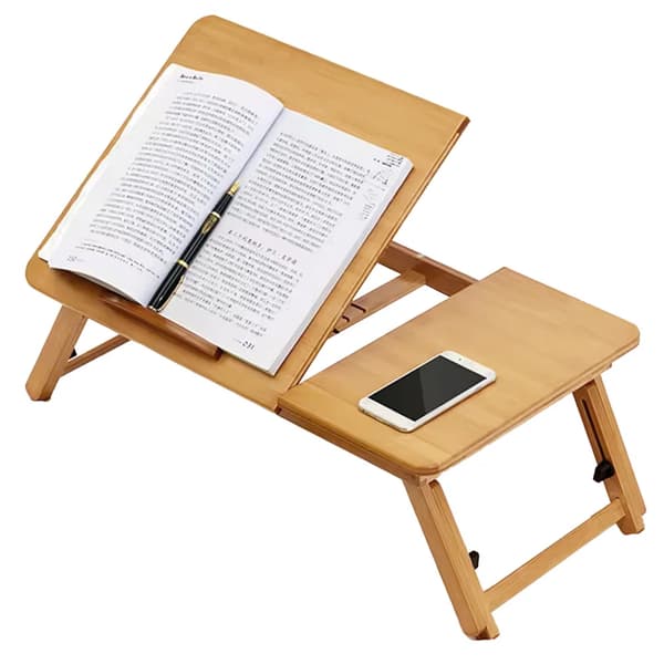 Laptopbord i bambu - Hopfällbart datorbord - Ergonomisk design - Rektangulär form - Ingen montering - Utan hjul - Vikt 2,3 kg